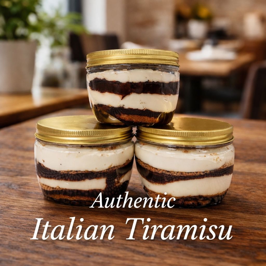 Tiramisus italiens en pots, scellés au couvercle doré